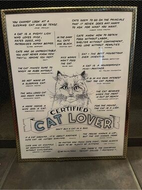 Roland Partos Signed & Numbered Cat Framed Art Certified Cat Lover